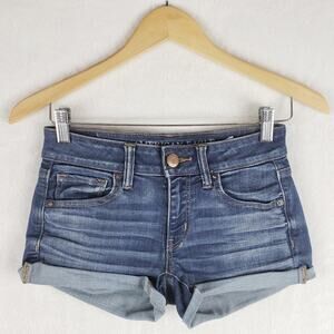American Eagle Outfitters Jean Shorts Women 2 Super Stretch Midi Cut-Off Denim